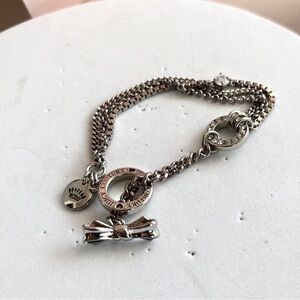Juicy Couture Vintage Jewelry Silver Tone Crystals Pave Bow Logo Bracelet